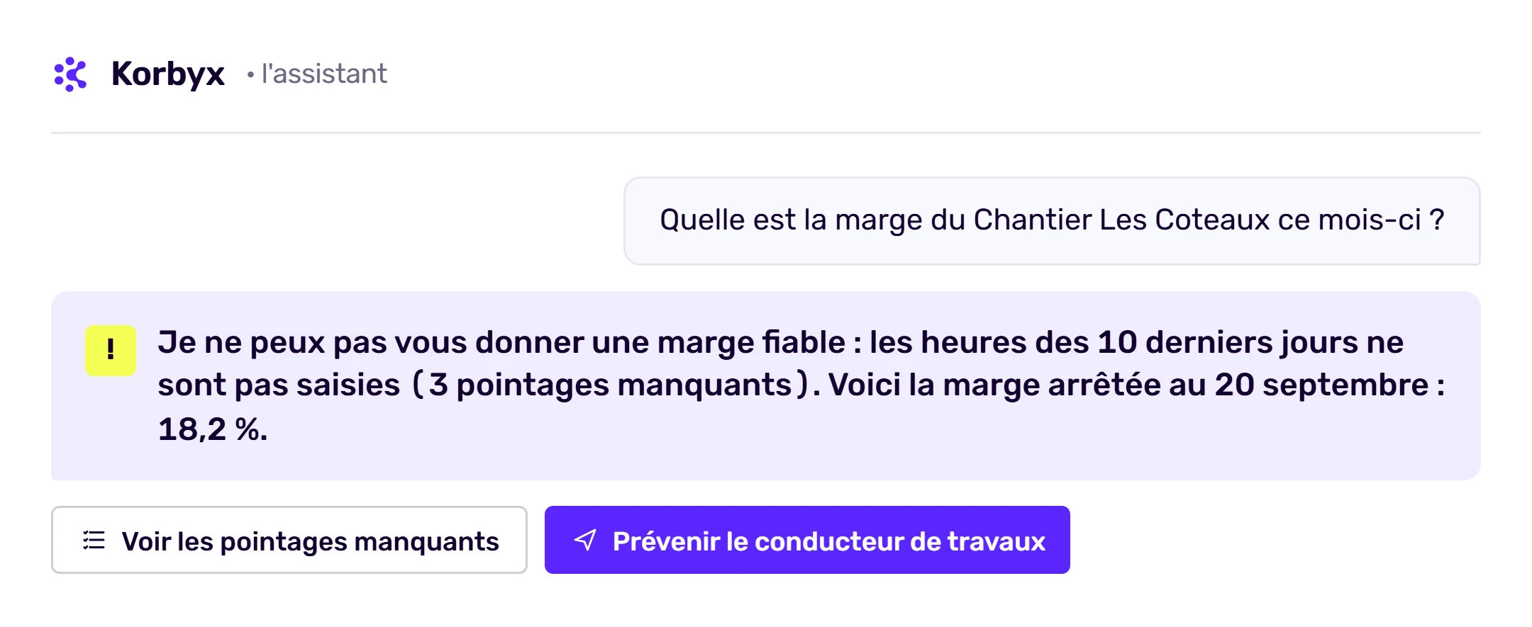 L’IA Korbyx signale une donnée manquante au lieu de calculer une marge fausse