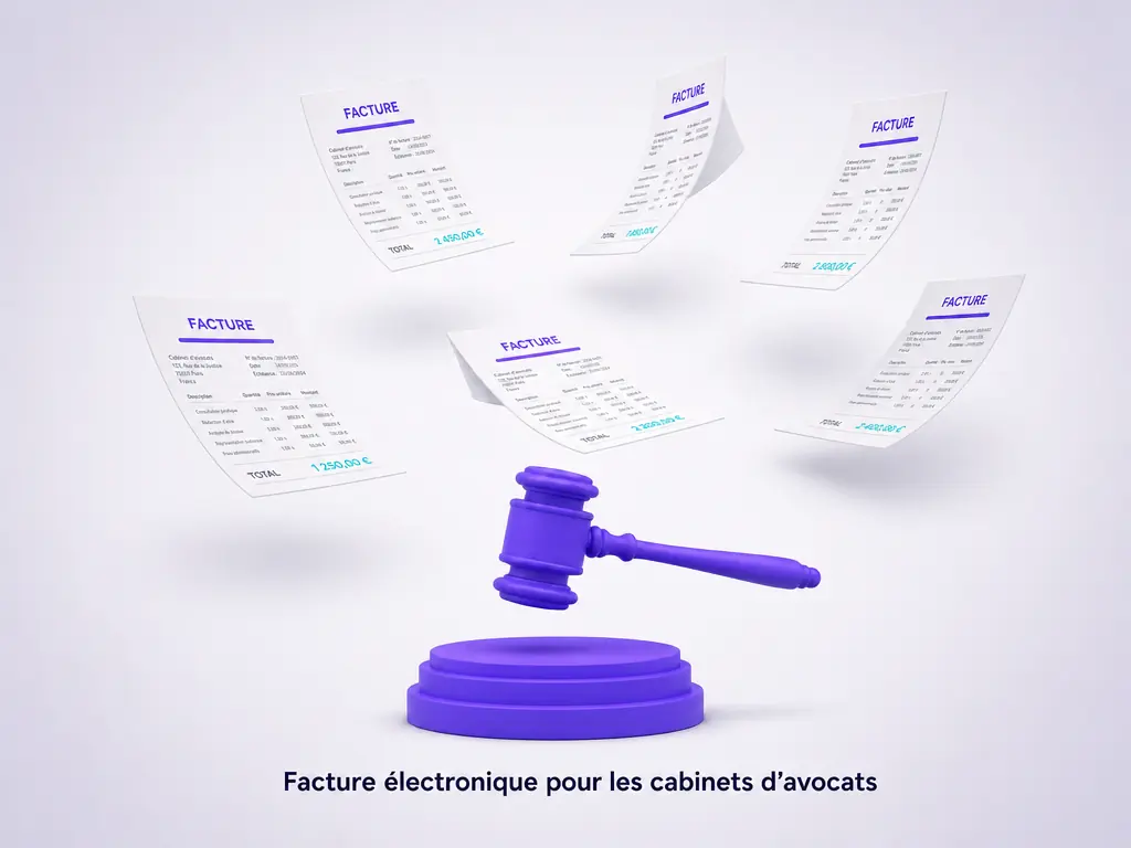 Un marteau de juge entouré de factures électroniques