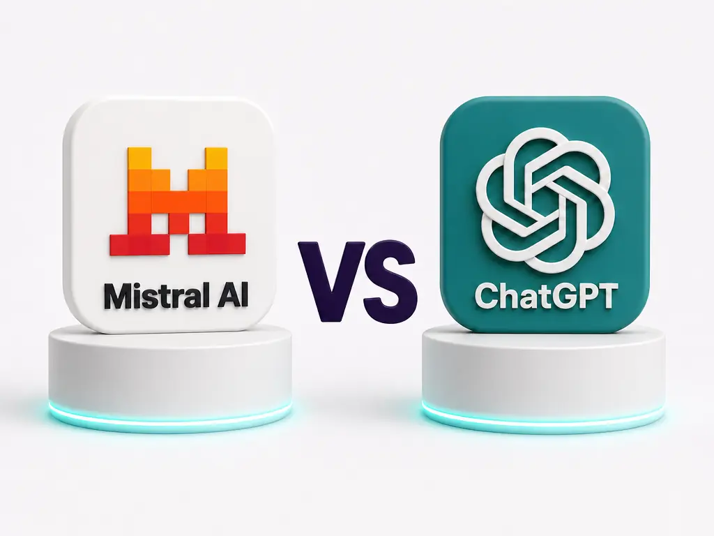 Les logos de Mistral AI et de ChatGPT face à face